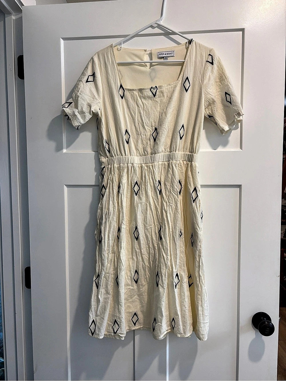 Piper + Scoot Boutique Geometric Mini Dress in Cream & Black